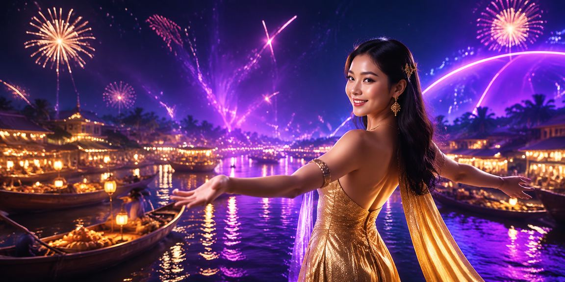 Ánh đèn neon về đêm tại vùng Mekong phản chiếu không khí giải trí casino sôi động